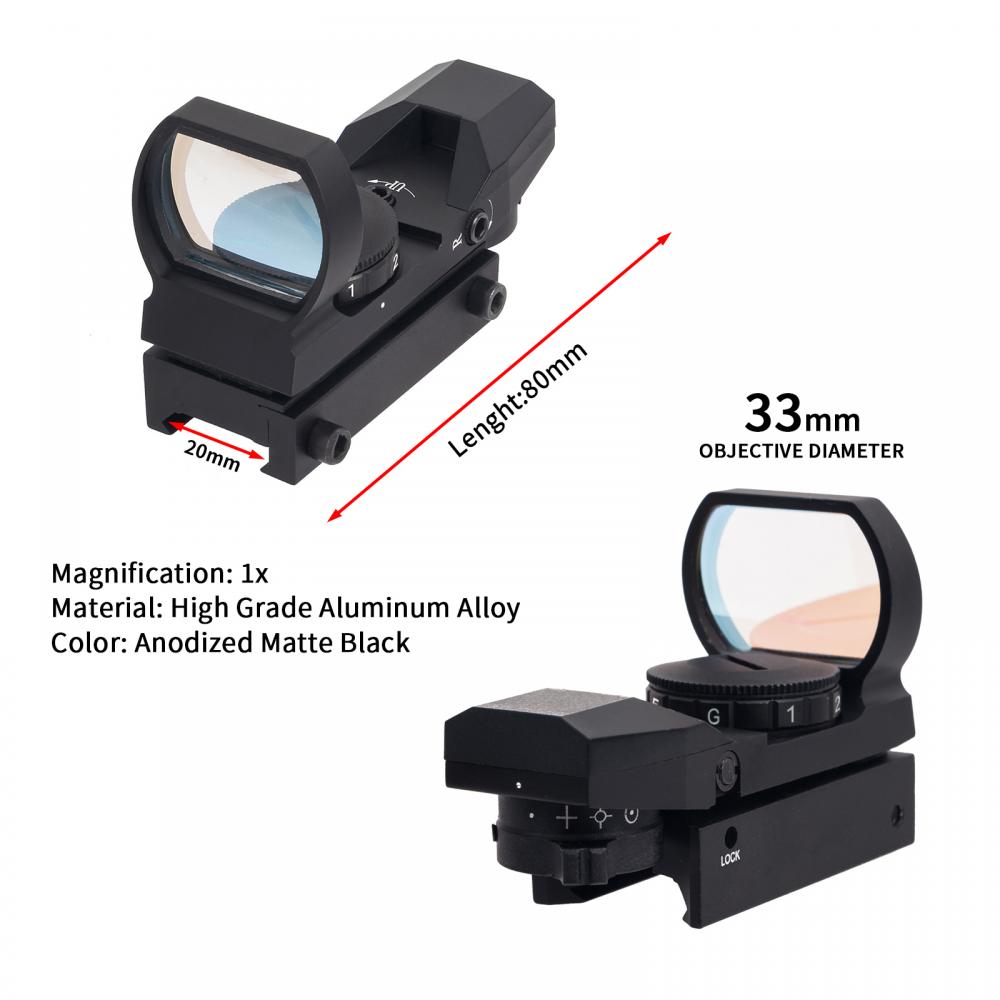1x22x33 Reflex Sight with 4 Adjustable Reticle Patterns