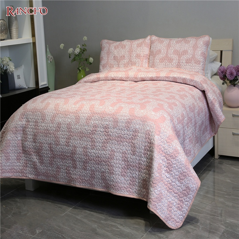 Latest design microfiber embroidery bedspread full king queen size bedspread customized bedding quilt set for living room