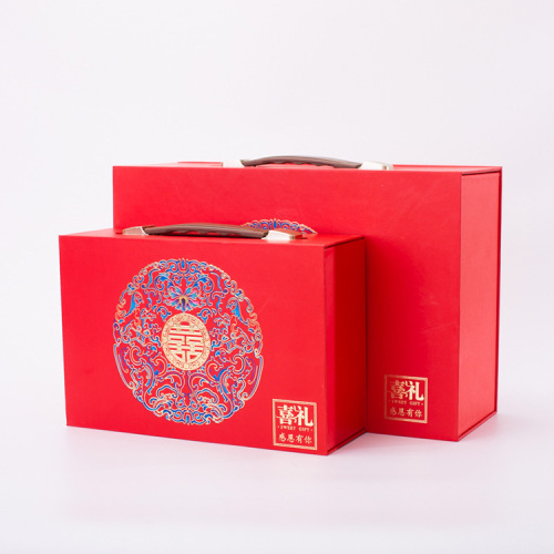 Caixa de presente de luxo em estilo chinês com alça de couro