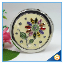 Shinny Gifts Wholesale Colorful Rhinestones Flower Design Small Round Mirror