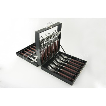 24-Piece Flatware Set packed in a wooden storage chest