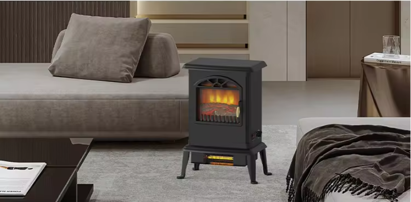 Electric Fireplace Stove Heater with Fire Flame Effect Adjustable Thermostat Freestanding Portable Electric Fireplace Stove