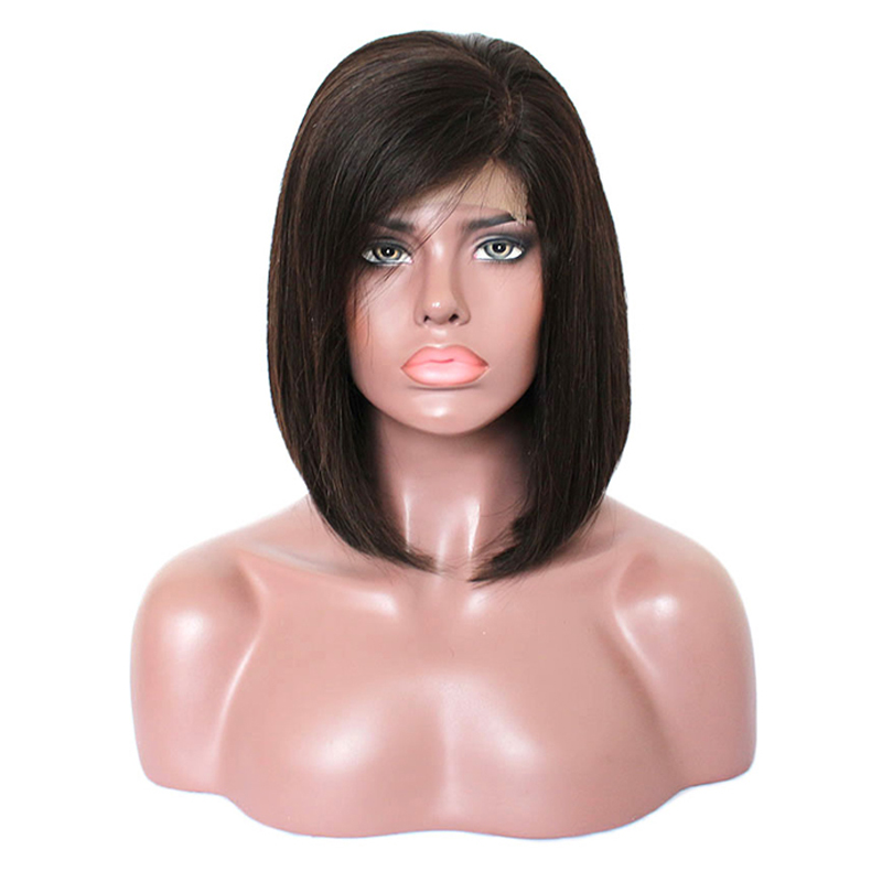 Ready to ship 10" 12" 4x4 lace bob closure wig, virgin hair indian short cut bob wig with side bangs