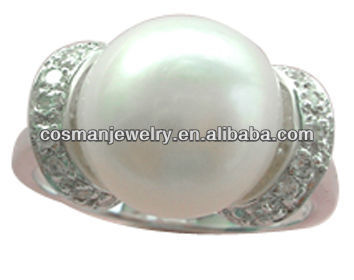 white pearl & emerald ring