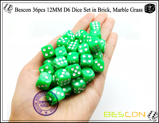 Bescon 36pcs 12MM D6 Dice Set in Brick, Marble Grass-4