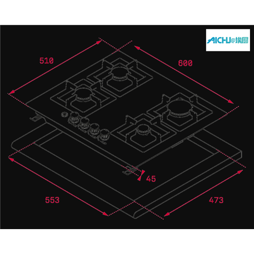 Campuran Gas-seramik Hob 2 Gas Burners Dalam 60cm