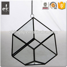 New design fashion low price clear hanging cube score and solder glass vase