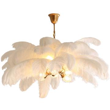 Modern Tree Lights White Ostrich Feather Chandelier for Hotel Decoration