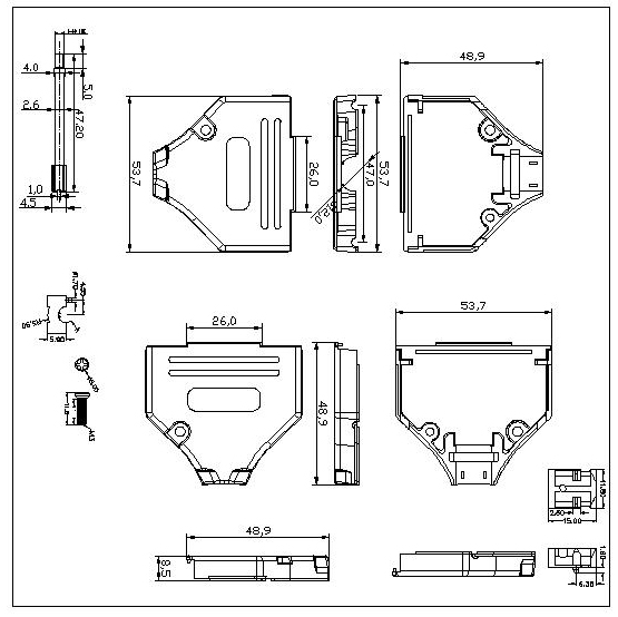 DBZY-25XX1 D-SUB METAL HOODS,25P, Y TYPE,LONG SCREW 