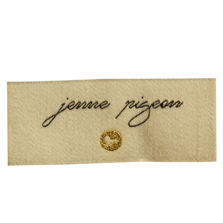 Custom Brand Name End Folded Charm Golden Metallic Thread Fabric Labels for Clothing