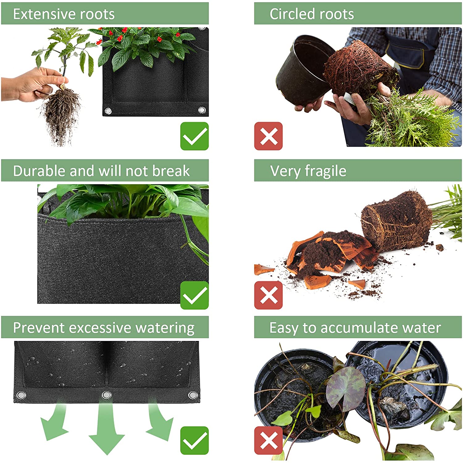64 Pockets Wall Hanging Planter Planting Bag Vertical Garden Flower Greening Planting Container Wall Mounted Herb Planter