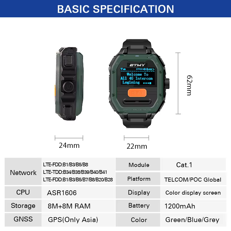 POC watch CW1 4G POC CAT-1 ZELLO POC GLOBAL GPS Public Networkp Walkie Talkie TYPE-C watch