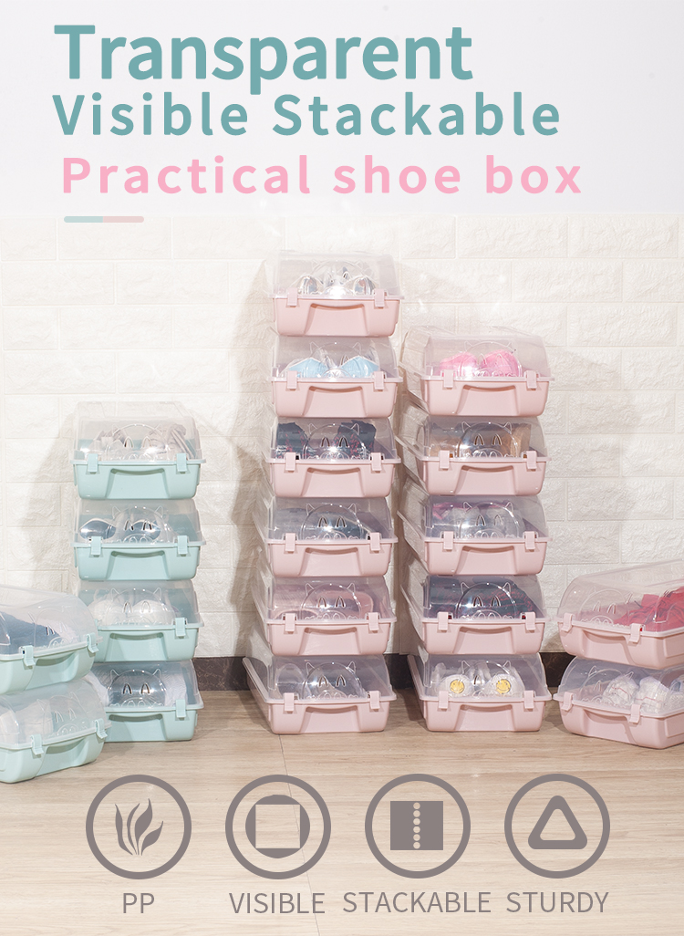 Stackable shoe box- Soft plastic clear shoe organiser- No need to assemble it yourself- 12 pack - white Transparent colors