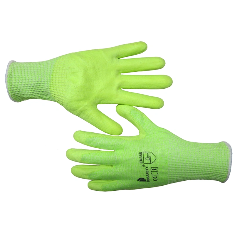 13 Gauge Fluorescent Green Glass Fiber Green Nitrile Cut Resistant Safety Gloves 5 Level