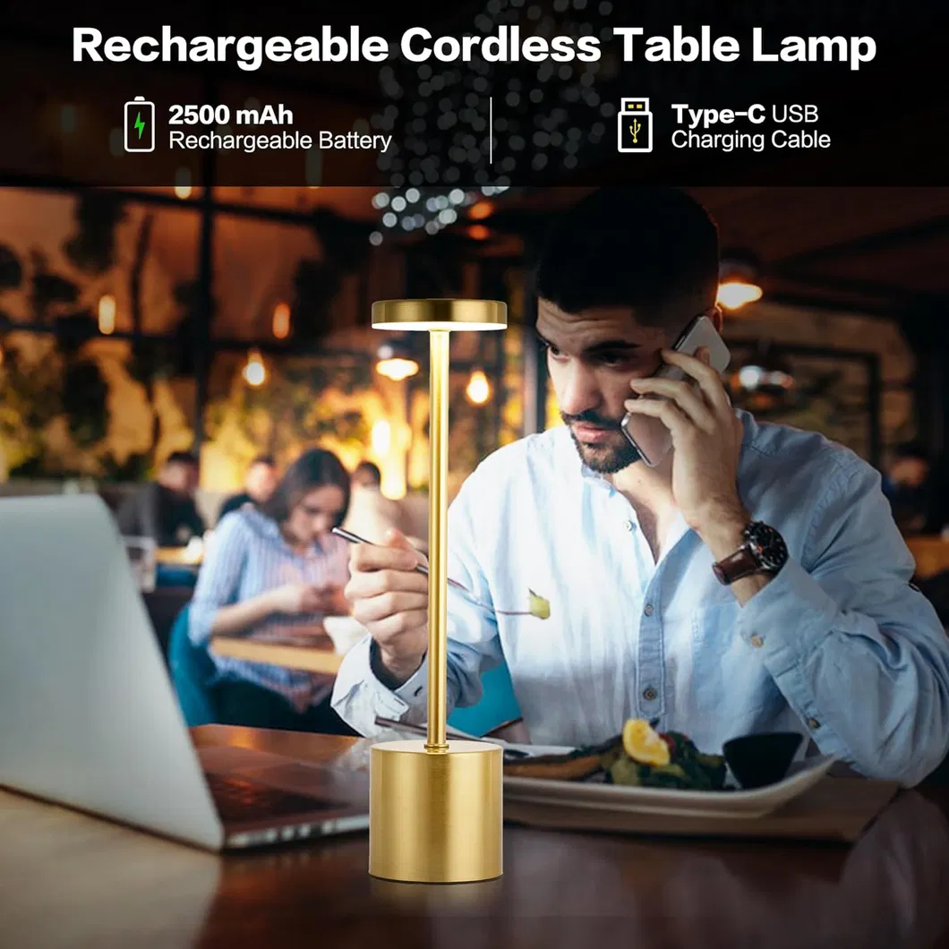 Rechargeable Battery-Powered LED Table Lamp - 3 Color Dimmable Light