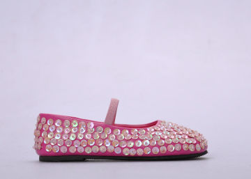 Cute Pu Upper And Beadings Girls Ballet Flats Shoes Pink For Summer