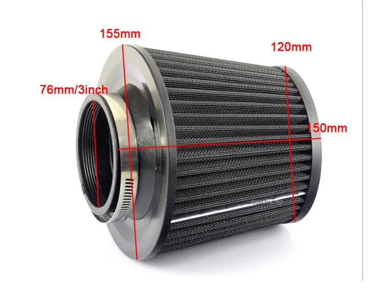 3′ ′ Black Car Air Filter with Black Top and Bottom for Air Intake Pipe