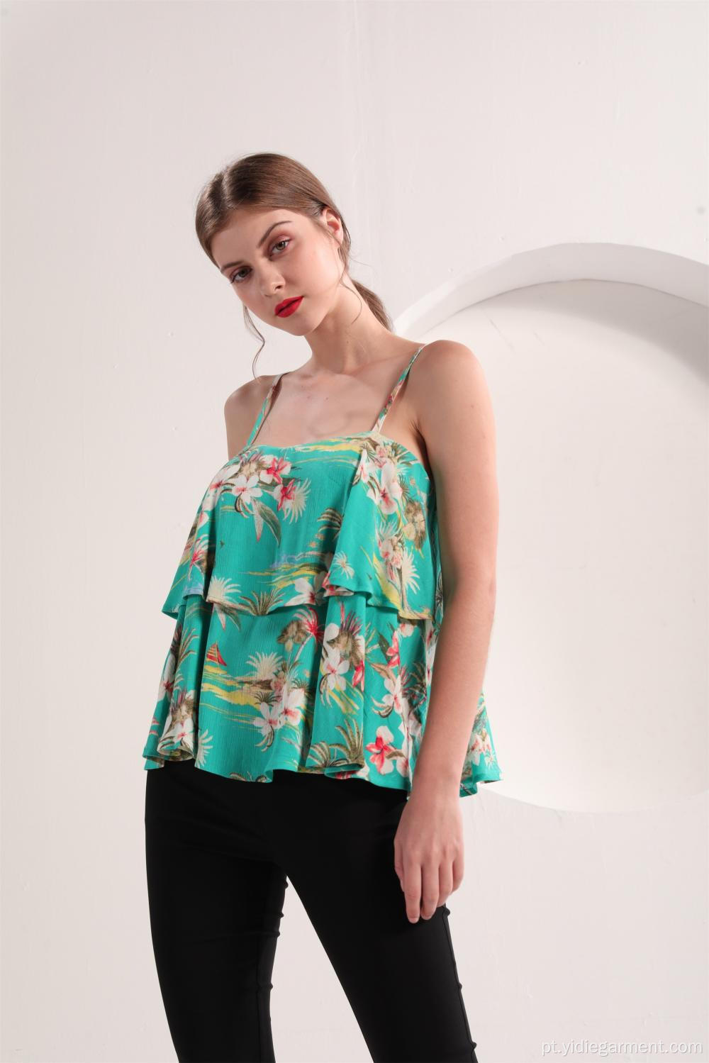 Top estampado floral em camadas para mulher