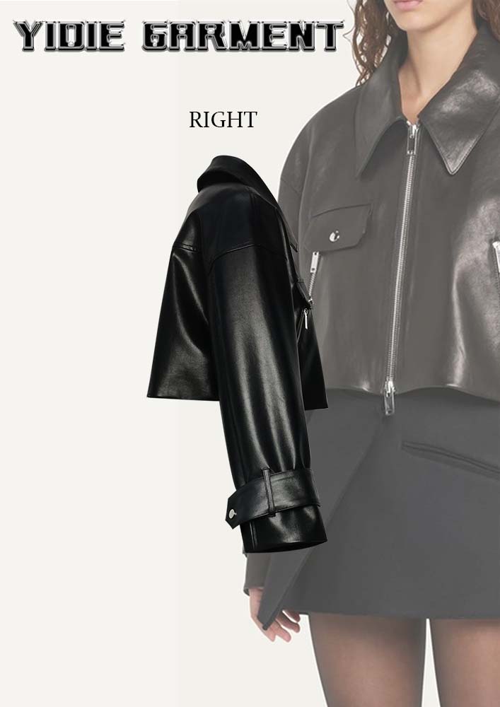 Long Sleeves Spliced Fake PU Leather Cropped Jackets