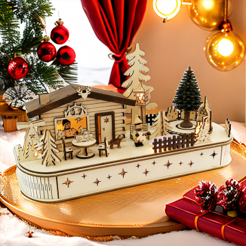 Christmas House Village With Wooden Laser Cut Christmas Scene And Light Up For Christmas Gift