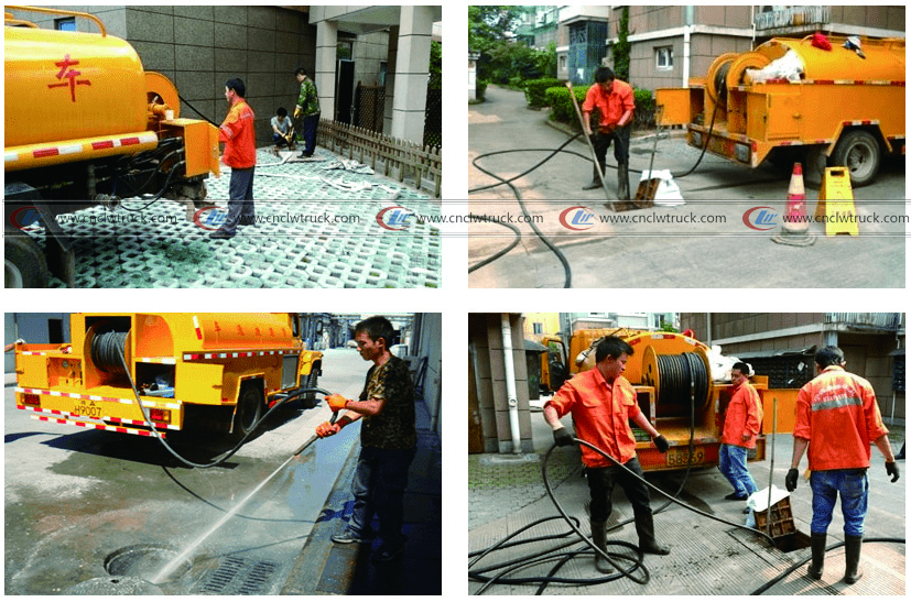 High pressure washing truck working situation-logo