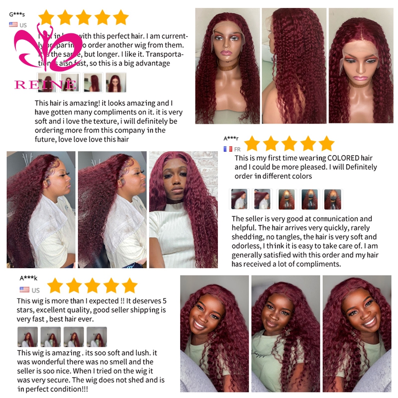 99J Colored Lace Front Human Hair Wigs Deep Wave Burgundy 13x4 HD Transparent Lace Frontal Wig Glueless Wine Red Wig For Women