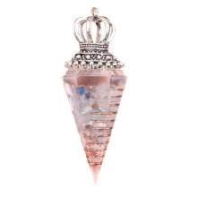Clear Crystal Chip Stone Resin Silver Moon Hexagonal Cone Pendant & Pendulum