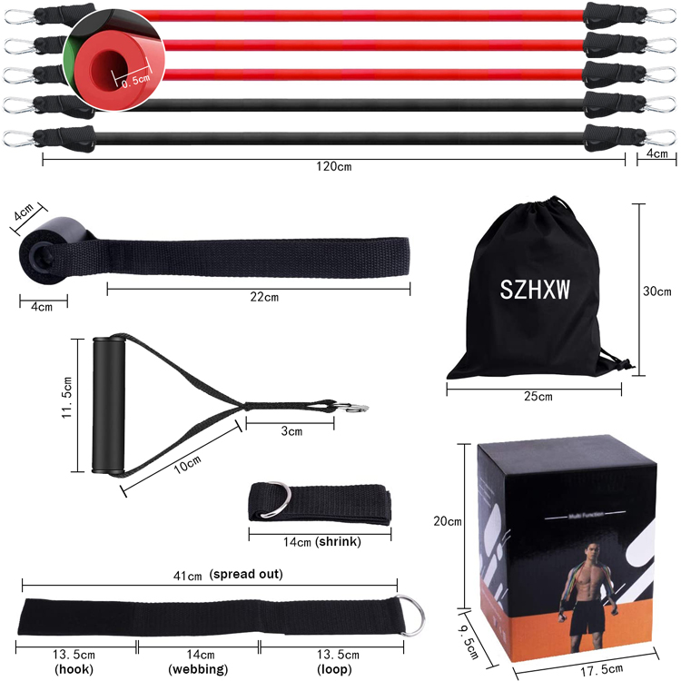 Custom Logo 11 PCS Fitness Resistance Band Set.