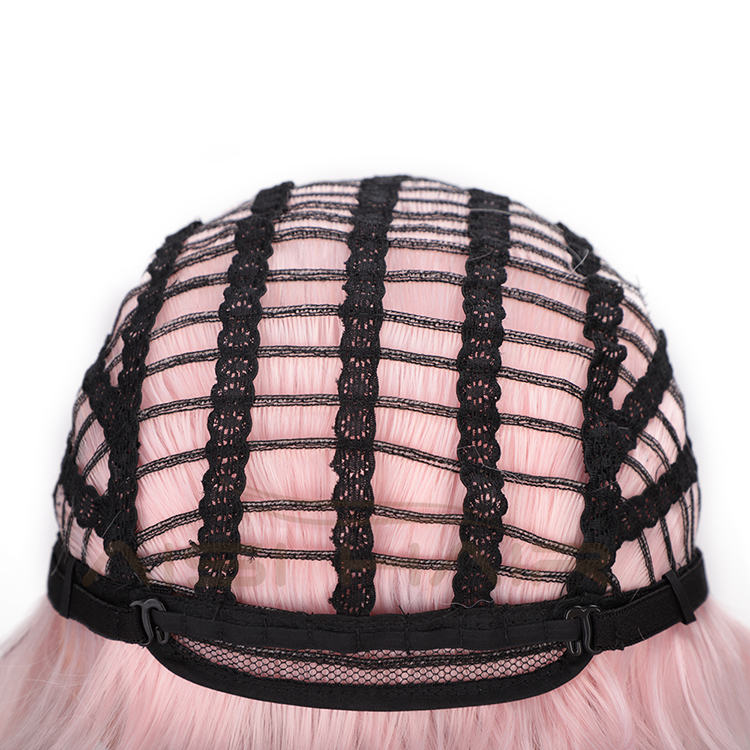 Aisi Hair High Temperature Fiber Straight Short Bob Wigs Ombre Pink Short Bob Wigs with Neat Bangs Cosplay Short Bob Wigs