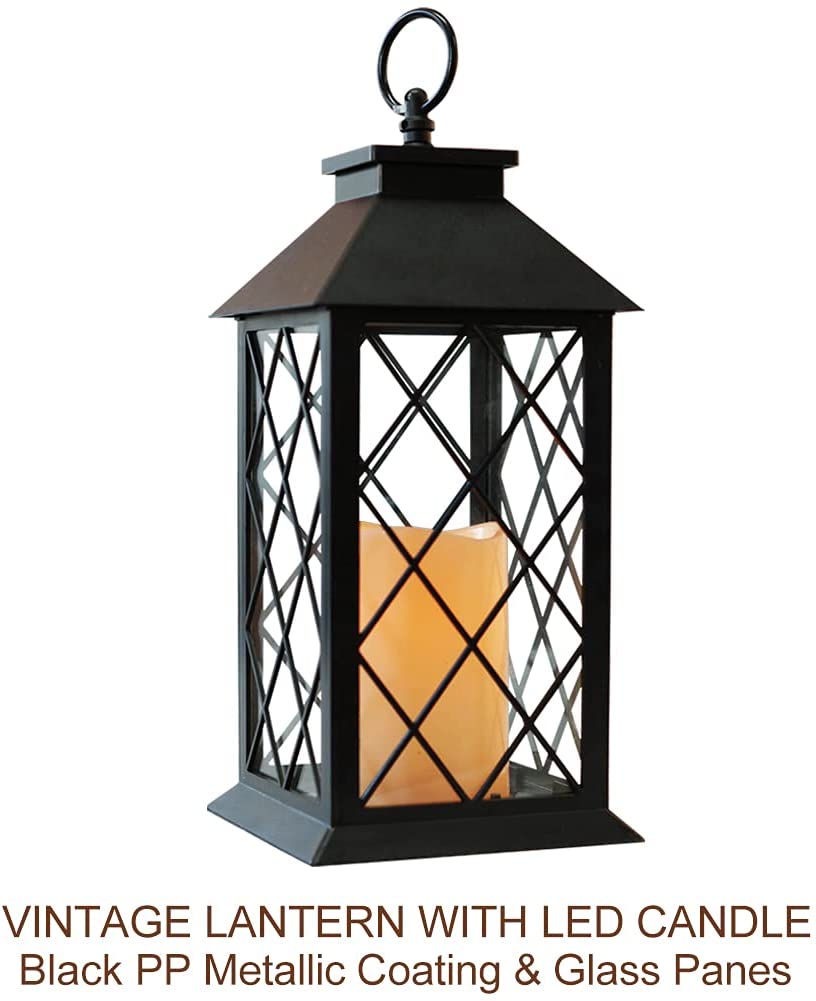 Vintage Candle Lantern z migoczącą migoczącą świecącą flomerem