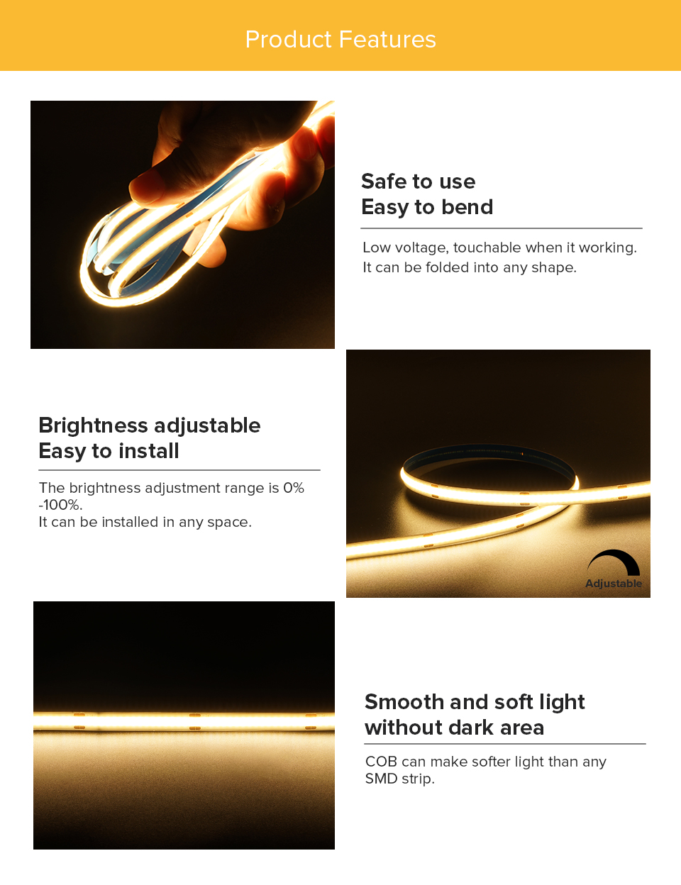 Light strips led 512 luces led 12v Lamp WARM WHITE Led Lights Cob Strip Light  Factory Price