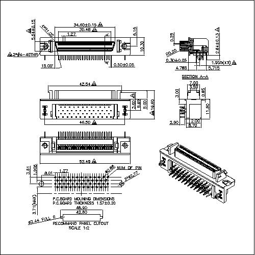 1.27mm Series 50P Receptacle Headers Right-Angle Mount Ribbon Type HPDBR-F50XXX