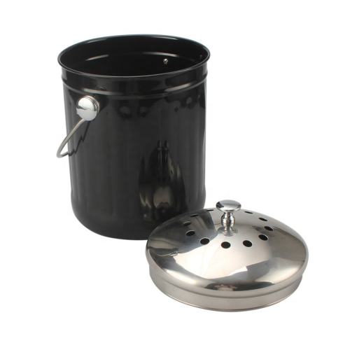 Stainless Steel Black Compost Pail with Charcoal Filters