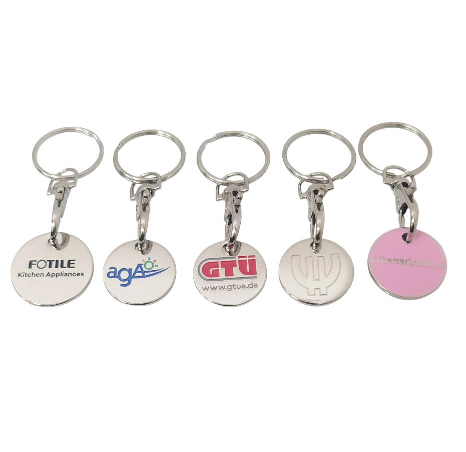 중국 Renhui Custom Metal Keychains 트롤리 토큰 키 링 캐나다 코인 쇼핑 카트 오프셋 인쇄 에나멜 내구성 합금  재료 제조업체