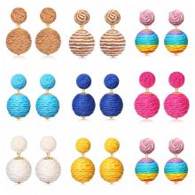 Raffia Earring Stud Boho Handmade Straw Rattan Drop Geometric Lantern Dangle Earrings for Women Girls Summer Beach Jewelry