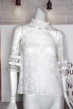 Women's Cut Flower Fabric And Flocking Top