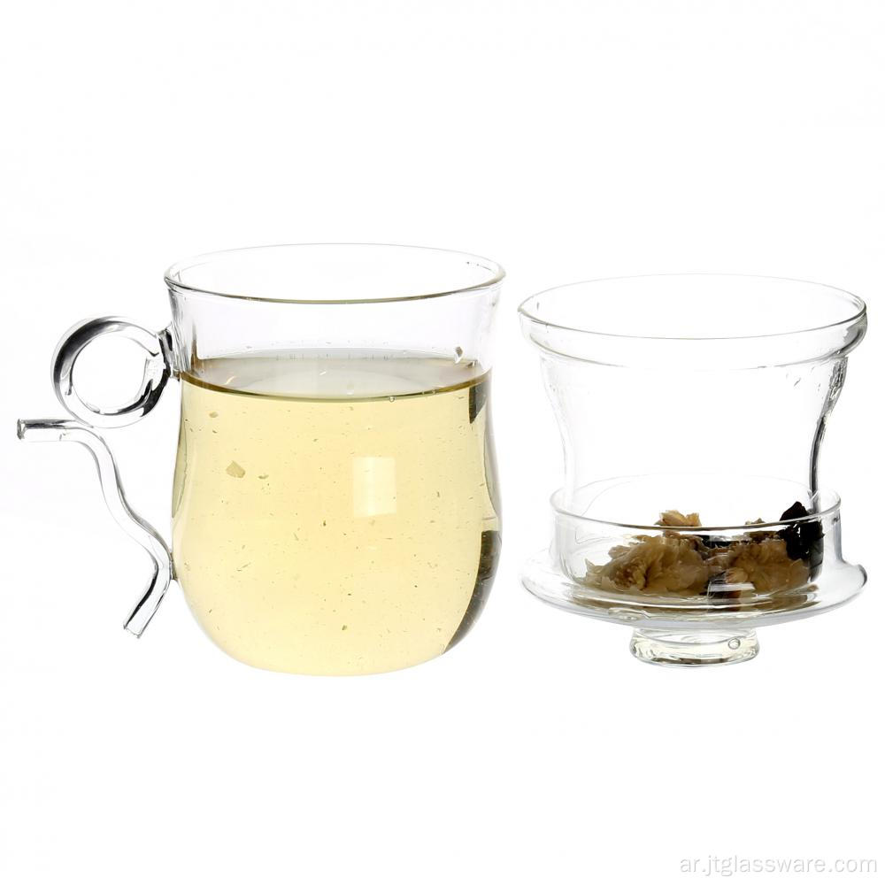 كوب شاي زجاجي شفاف للشرب مع مصفاة ومقبض