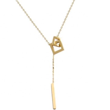 18K Gold-Plated Geometric Square Pendant Necklace - Trendy Stainless Steel Jewelry with Adjustable Chain