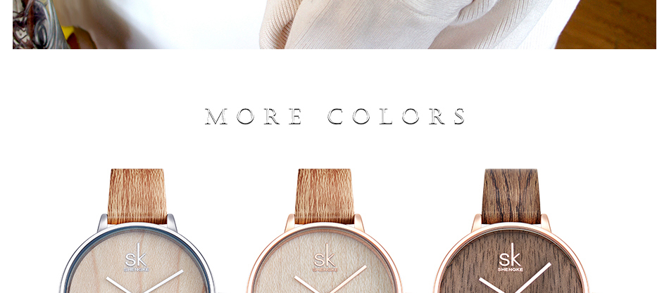 Shengke New Creative Women Watches Casual Fashion Wood Leather Watch Simple Female Quartz Wristwatch Relogio Feminino
