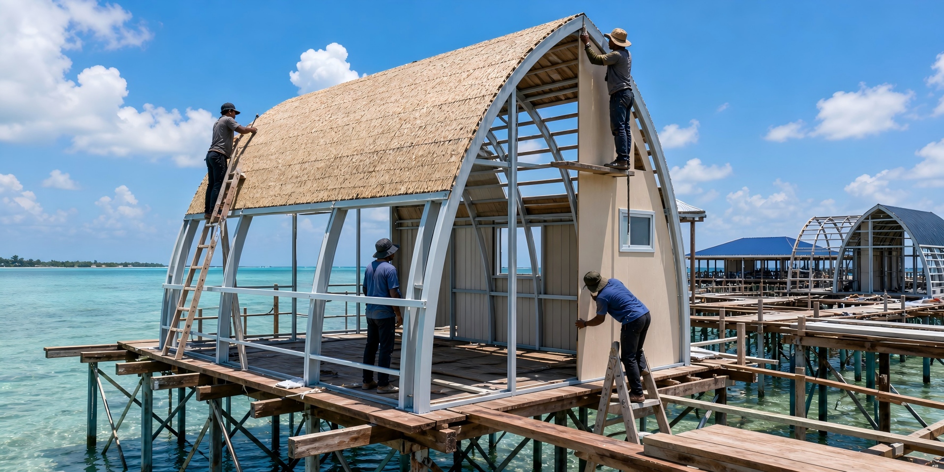 сборный-надводный-гостиничный-сцена-установки prefab-overwater-hotel-room-installation-scene