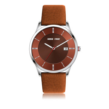 classic leather strap case mens quartz watch