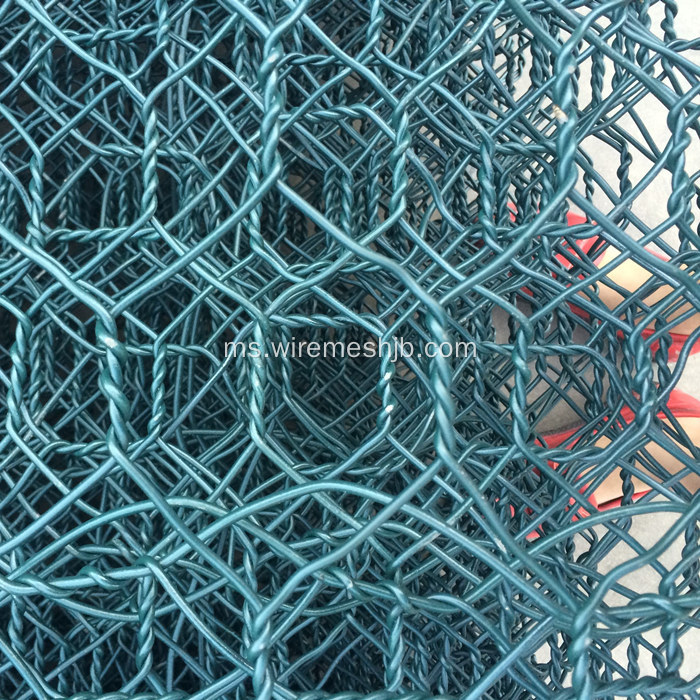 Warna Hijau Hexagonal Hole PVC Gabion Boxes Bersalut