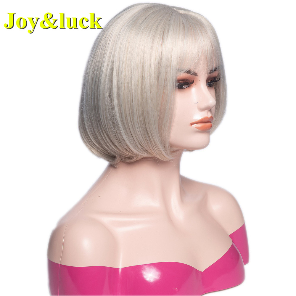 Wholesale Women's Bob Wigs With Bangs Middle Part Adjustable Band Scalp Natural Straight Short Bob Cut Wig Synthetic Hair Wigs