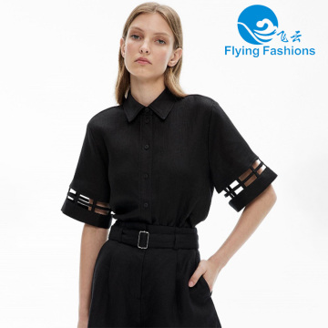 Fashionable black hollowed-out shirt