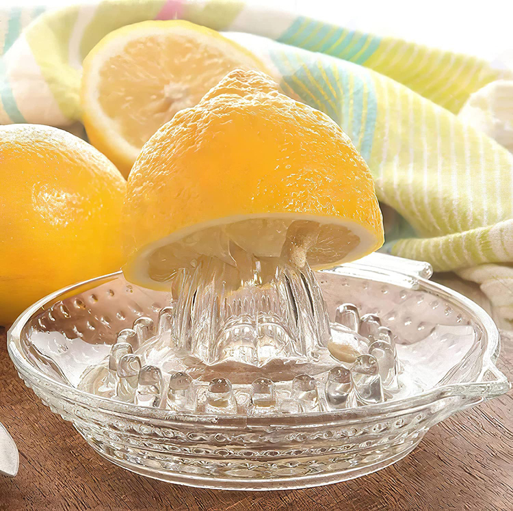 Citrus Orange Lemon Squeezer, manual manual juicer, with glass and handle, pour spout, heavyweight glass to prevent breaking