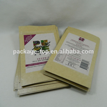 white kraft silver silk rice paper pouch for food with rectangle window packaging bags