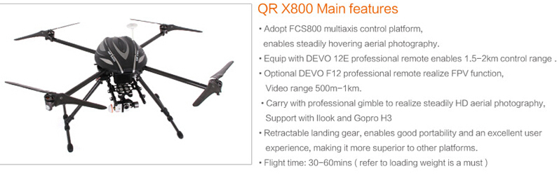 Gopro FPV Carbon Fiber black Drone Professional aerial video 4 axis quad copter UAS X800 Drone