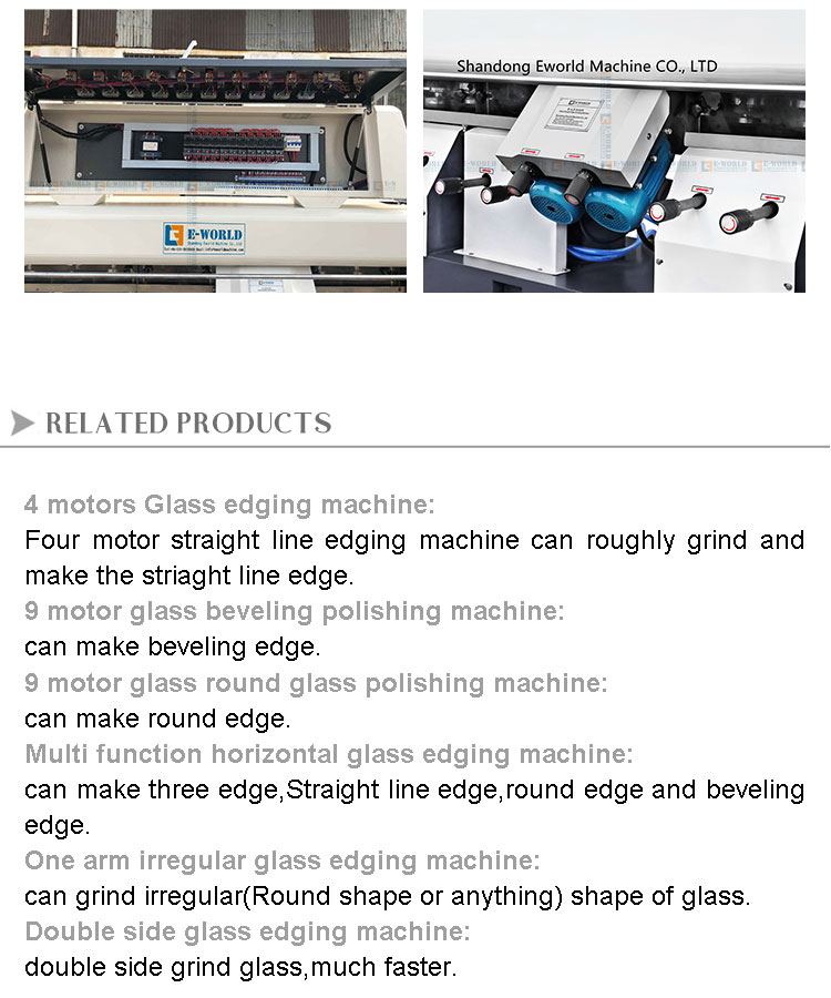 Glass Straight Edge Machine for Grinding 45 Degrees Edge with 9 Motor Heads E-LD9325