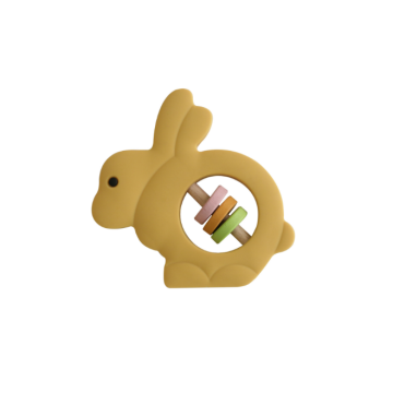 Baby Bunny Silicona juguetes para dentición Anillo de cascabeles de madera
