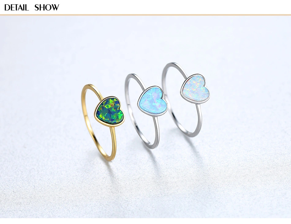 Fashion Heart 925 Sterling Silver Opal Rings